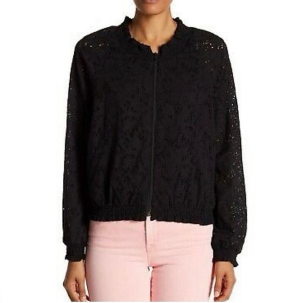 Sanctuary Size Small In Bloom Black‎ Eyelet Elastic Waist Full Zip Jacket
